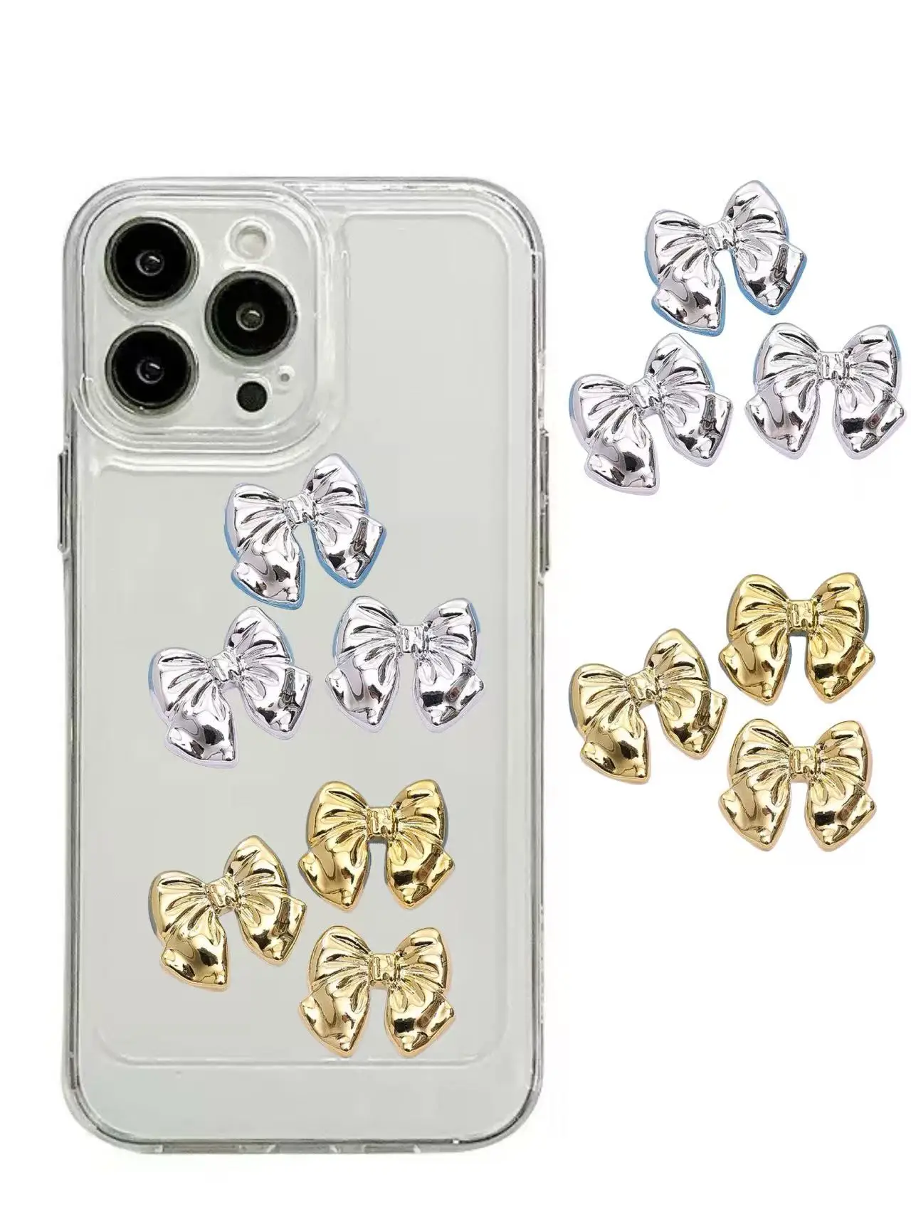 

10PCS Silvery Golden Ladies Glossy Exquisite Cute Resin Decoration Charms Luxury Bow Junk Phone Case Ipadcase Hairpin Crafts