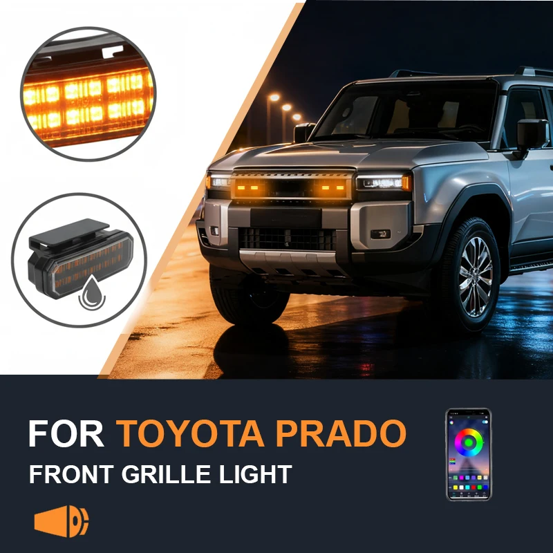 

FOR Toyota Prado Specialized center grid small yellow light Front Grille Lights LED Decorative Warning Light Pickup 12V