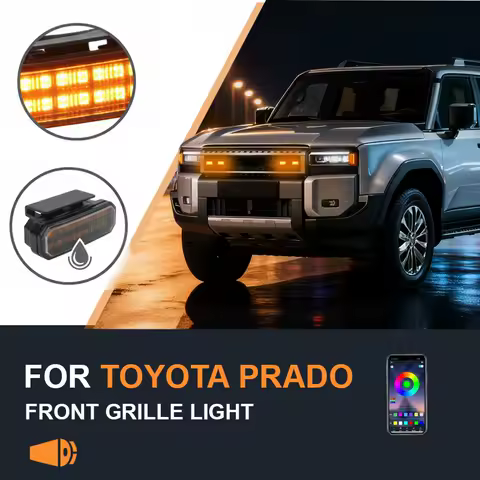 FOR Toyota Prado Specialized center grid small yellow light Front Grille Lights LED Decorative Warning Light Pickup 12V