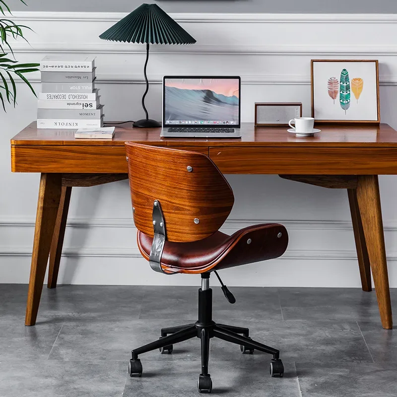 Modern Home Creative And Comfortable Computer Solid Wood Rotary Office Leisure  Curved Wood Desk And Chair