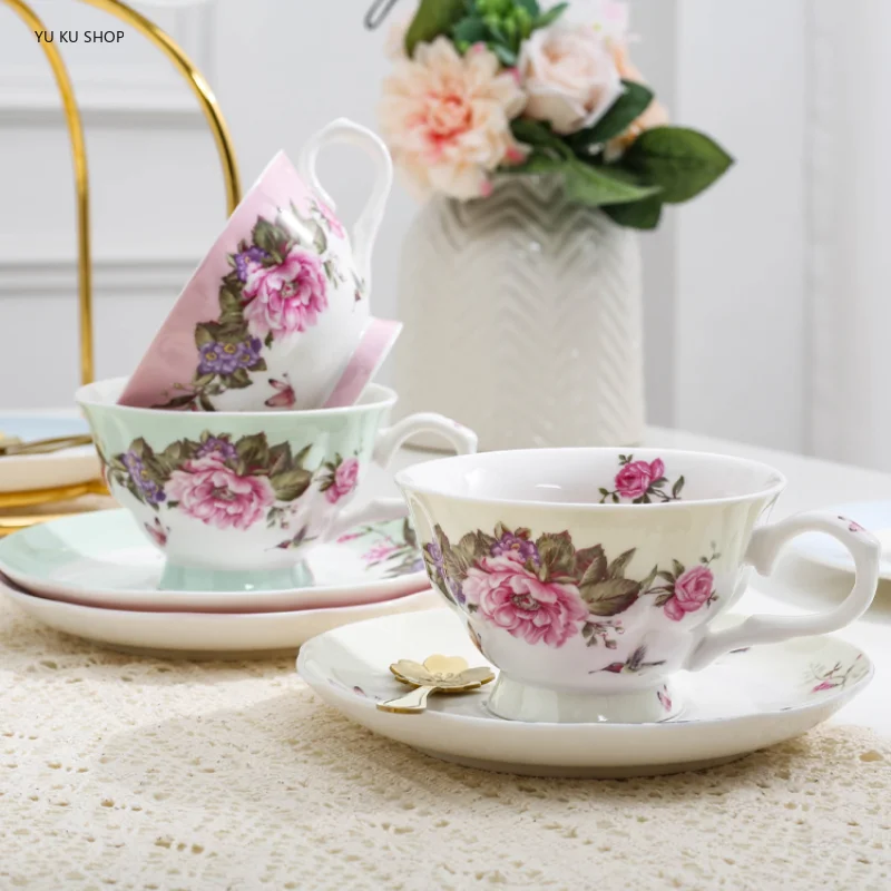 

European Coffee Cup Saucer Spoon Garden Ceramic Coffee Cup Set Afternoon Tea Espresso Cups Western Food Plate Cutlery Cake Snack