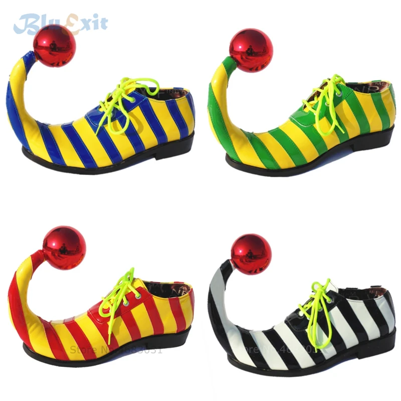 38-44 Clown Cosplay Boots Striped Shoes Big Pointed Toe Lace-up Men Women Halloween Party Funny Joker Circus Dress-up Carnival