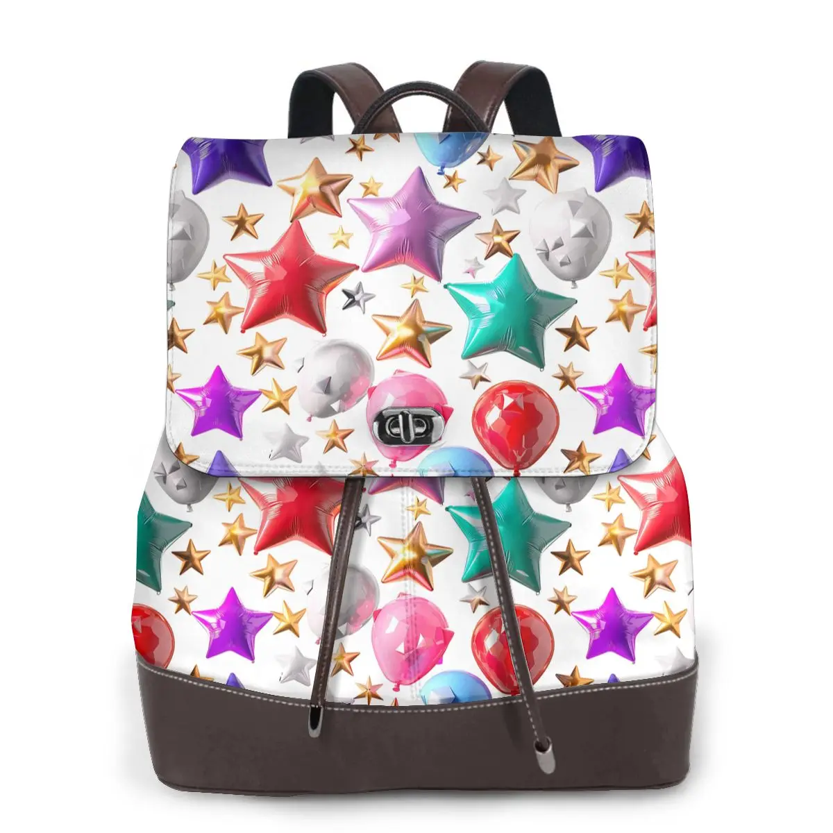 별과 풍선 3D 패턴 새로운 핫 여성 배낭 디자이너 고품질 가죽 심플 패션 대용량 배낭