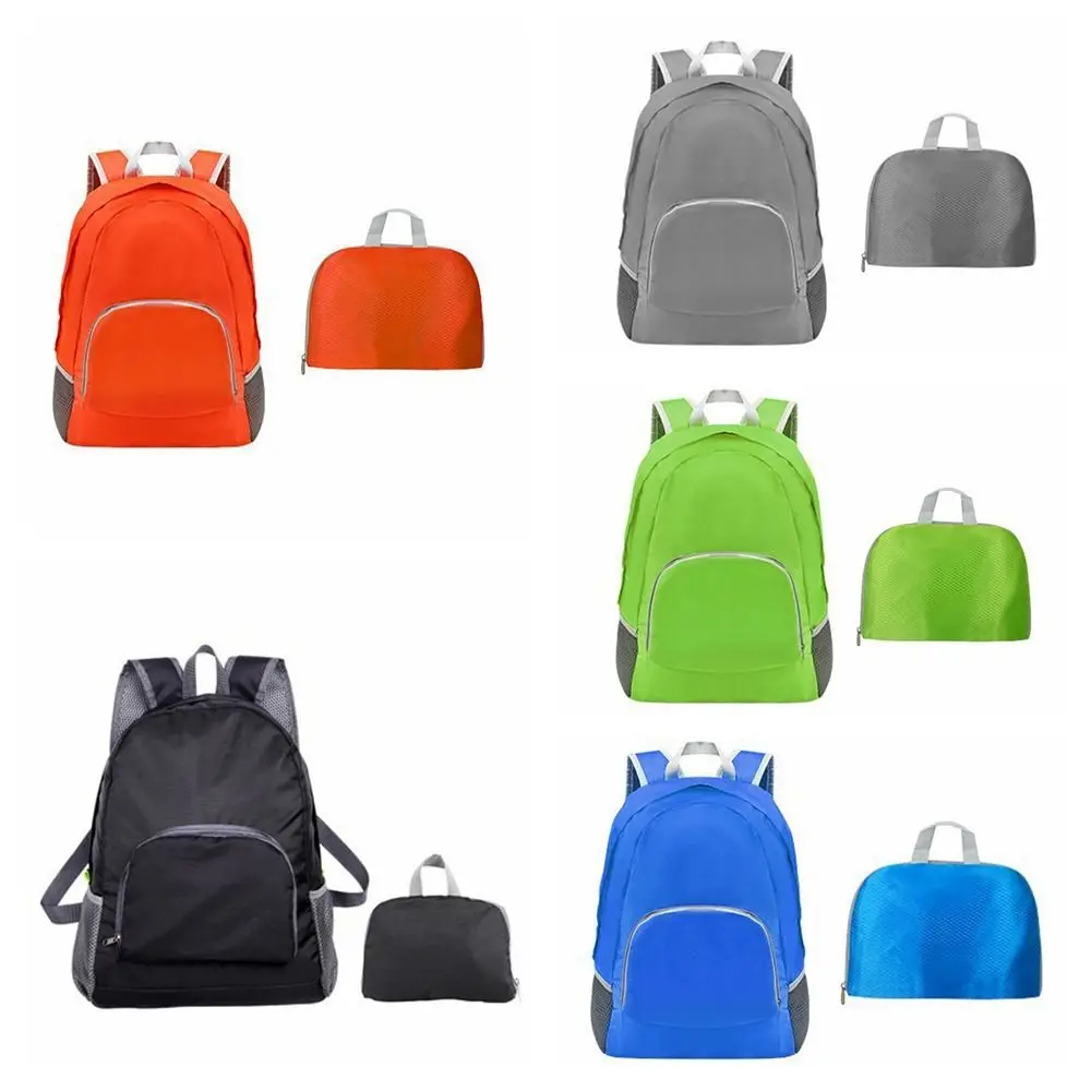 Mochila Dobrável de Grande Capacidade para Mulheres Bolsa de Ombro Escolar Saco de Nylon Leve Zíper de Cor Sólida Bolsa de Ombro Esportiva