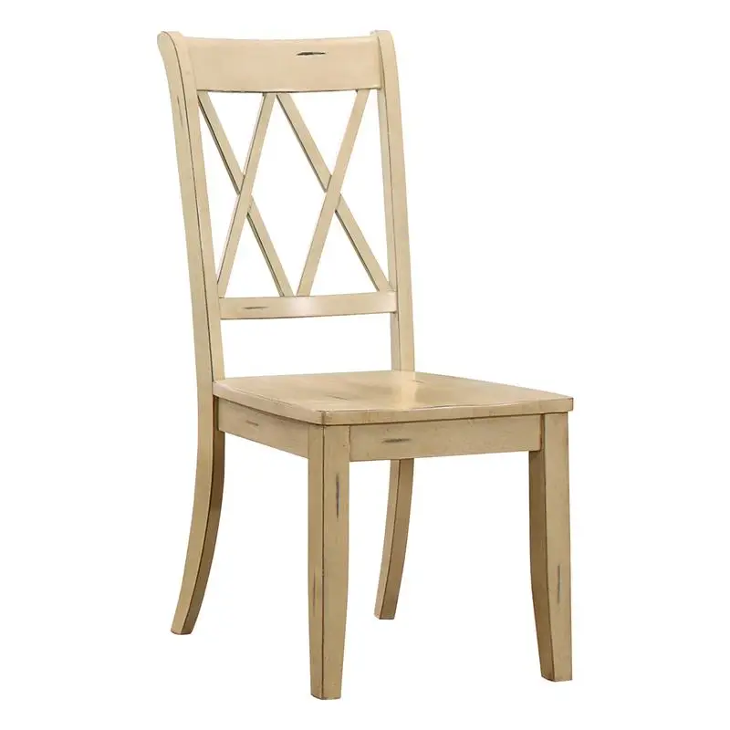 Transitional Buttermilk Finish Side Chairs Set of 2, Pine Veneer, Double-X Back Design for Dining Room Furniture