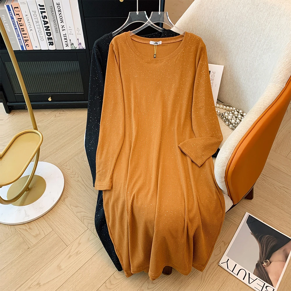 

Autumn and winter new plus size women's knitted Slim thin dress after the open fork within the bottoming jumper long skirt