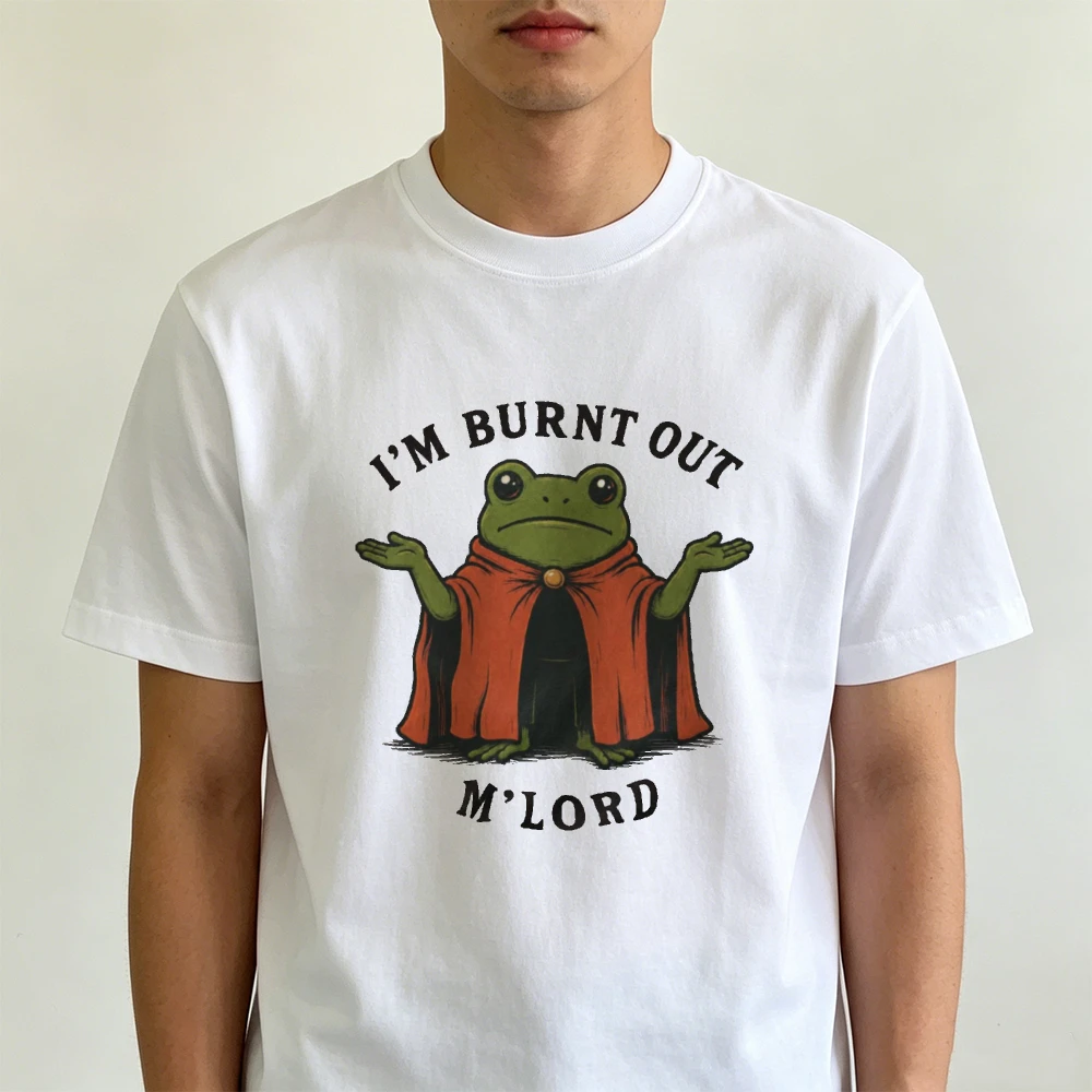 I’M BURNT OUT M’LORD Exhausted Frog Sorcerer Graphic Men Summer Short‑Sleeve Top Whimsical Medieval‑themed Fashion Apparel