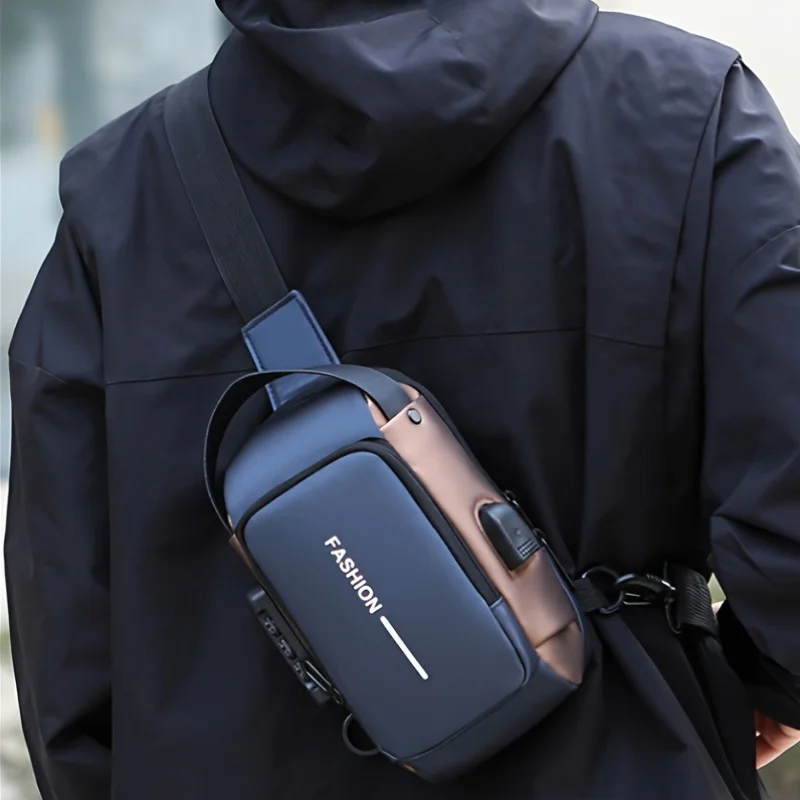 

1pc Men'S Anti-Theft Password Lock Chest Bag,Made of Durable Oxford Fabric, Adjustable Shoulder Strap, Suitable for Motorcycles