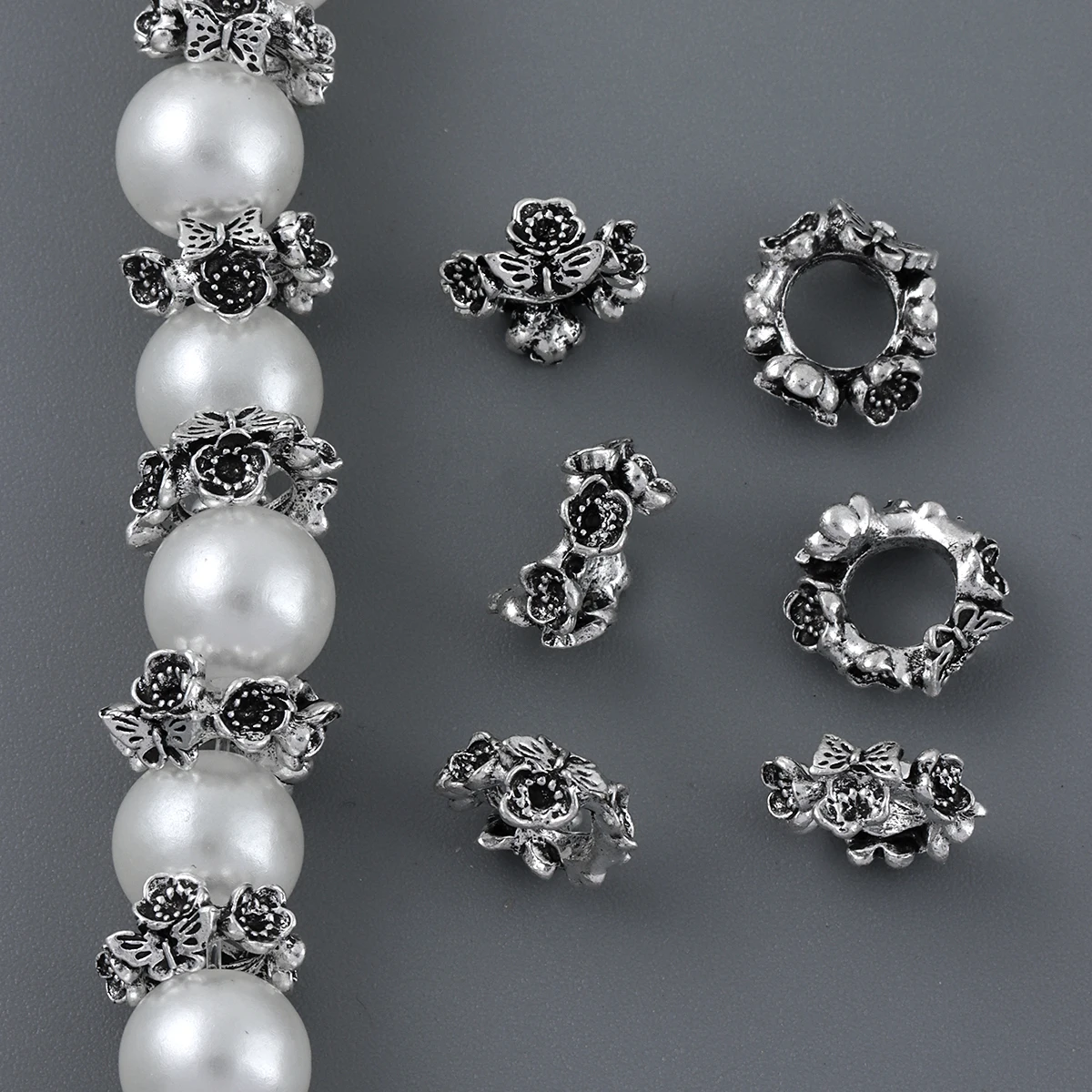 

20 шт., винтажные бусины-разделители с бабочками и цветочным принтом для DIY, элегантный браслет, ожерелье, брелок, аксессуары для изготовления ювелирных изделий