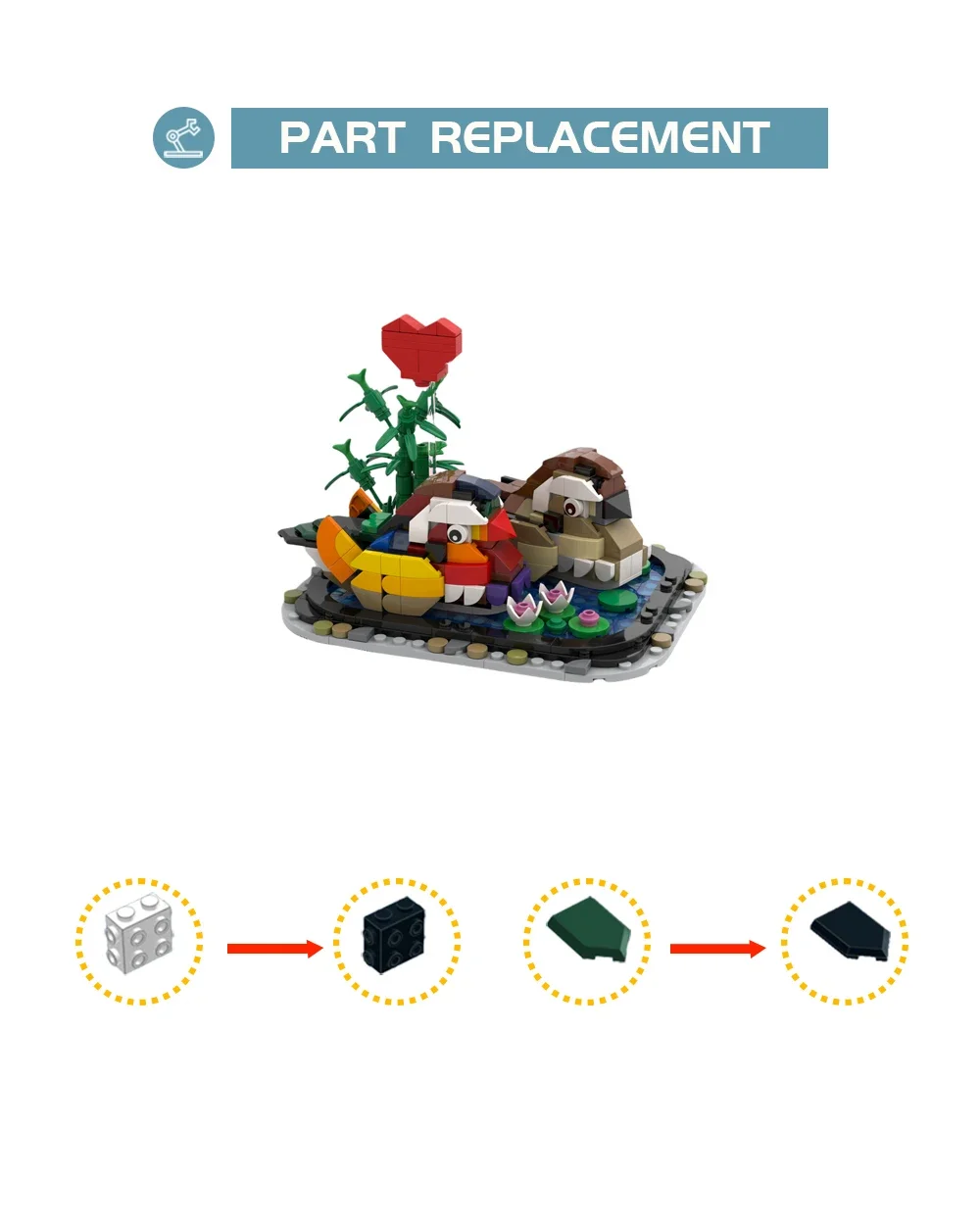 MOC-100857 Valentijnsdag Mandarijn Eend Bouwstenen Kit 520 Eeuwige Liefde Twee Vogels Model Diy Lovers 'Festival Speelgoed Cadeau