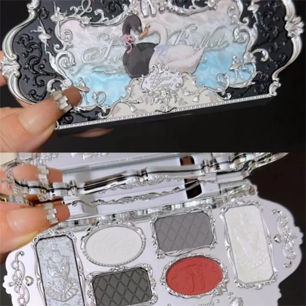 6 Color Eyeshadow Palette Flower Knows Swan Ballet Series Exquisite Embossed Shell Matte Pearlescent Glitter Smoky Eye Makeup