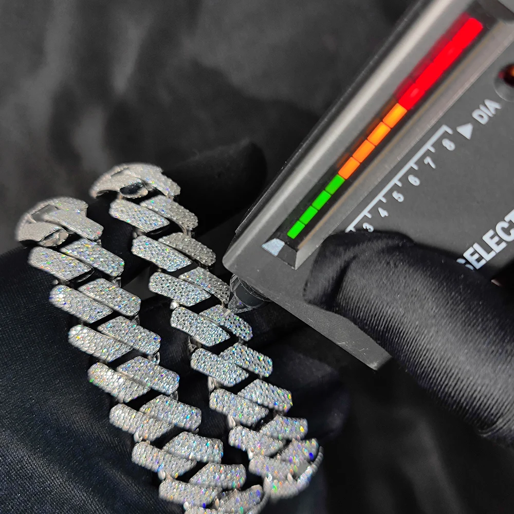 High Quality Hip Hop Diamond D VVS Cuban Necklace Jewelry 20mm Three Row Moissanite 925 Sterling Silver Cuban Link Chain