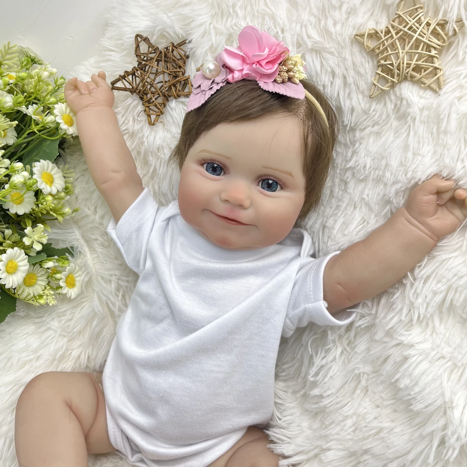 Bambola Reborn BZDOLL 50cm 20 Pollici in Vinile Morbido con Pelle Dipinta 3D e Vene, Giocattolo Artistico Neonato Sorridente, Regalo Realistico