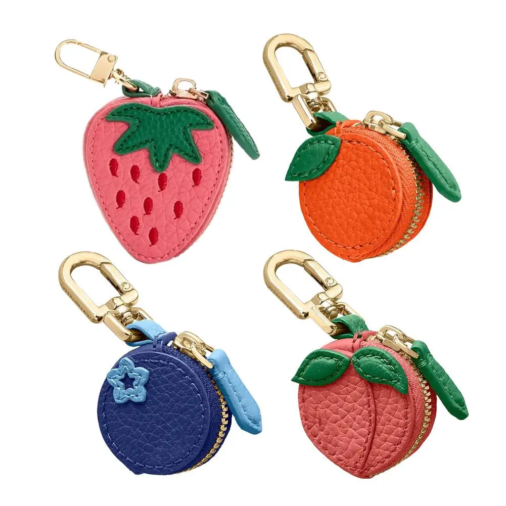 Simpatico portamonete in pelle borsa per auricolari cerniera portafoglio a forma di frutta portachiavi ciondolo per ragazza donna portamonete regalo fragola