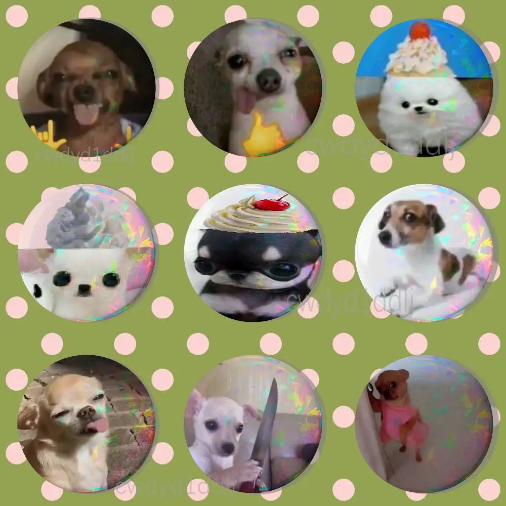 

Funny Puppy Dog Memes Icons Badge Creative Figure Enamel Pins Round Tinplate Brooch Bag Clothes Accessories