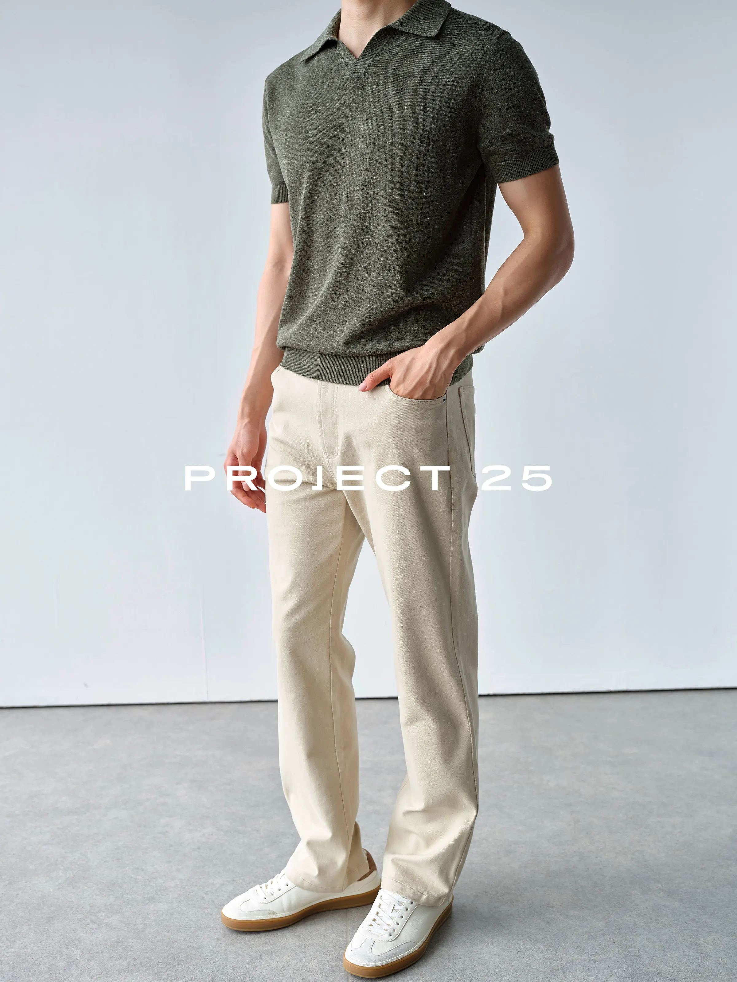 PROJECT 25Men Summer Linen Blend Knitted Polo Shirt Open Collar Lightweight Thin Business Casual