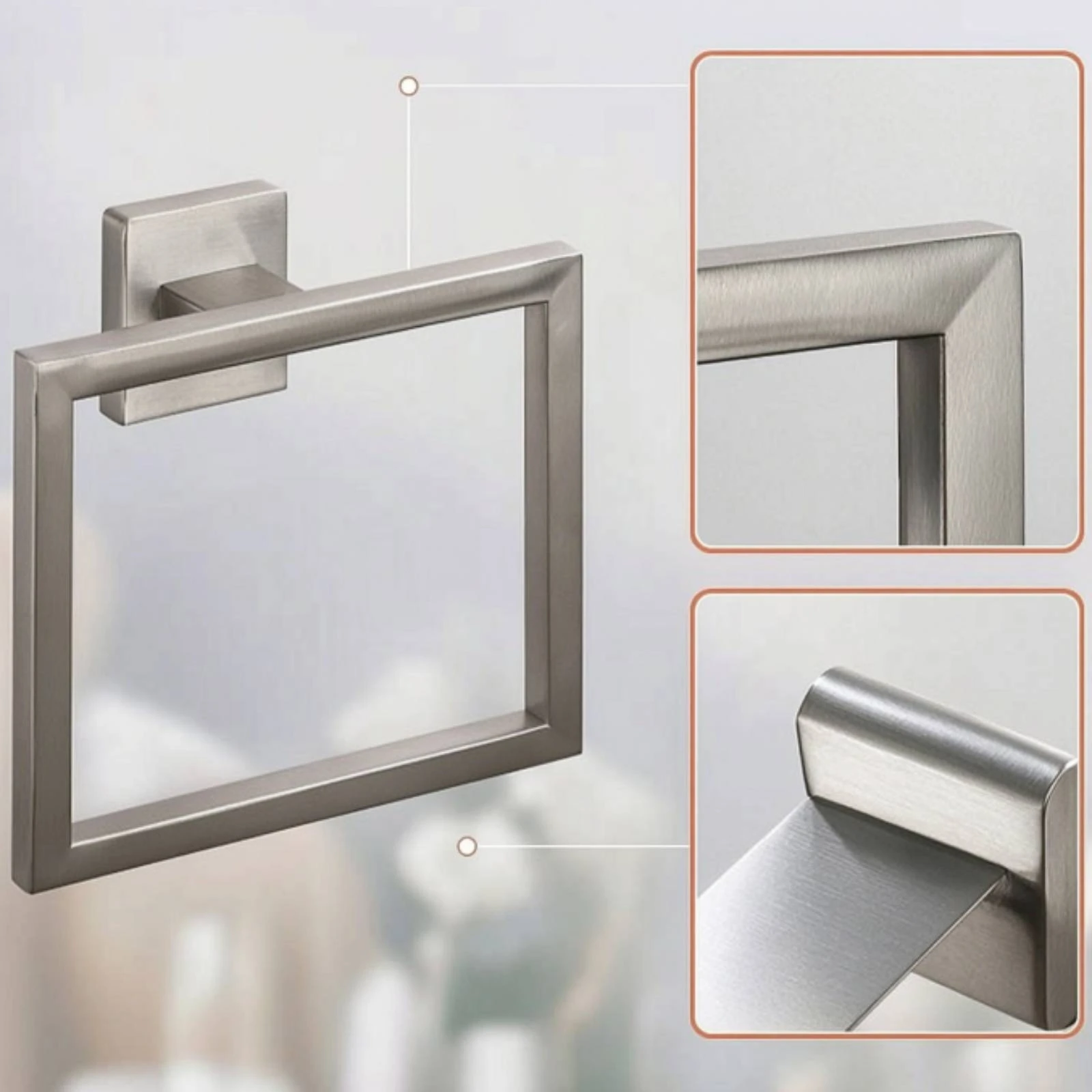 Towel Loop with Square Frame Modern Towel Loop Hardware Sturdy Stationary for Bathroom, Washroom