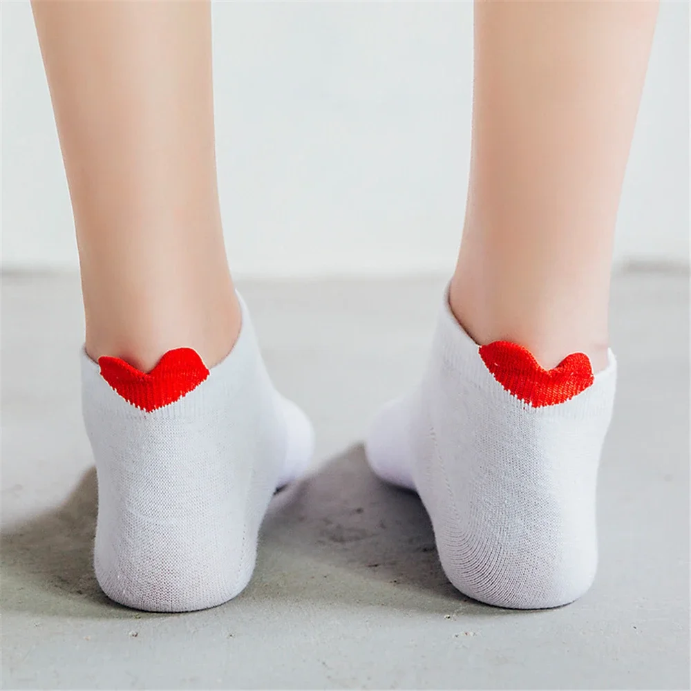 

Cute Girls' Happy Summer Funny 3D Red Love Heart Heel Ankle Socks Japanese Harajuku Simple Basic Campus Literary Sokken