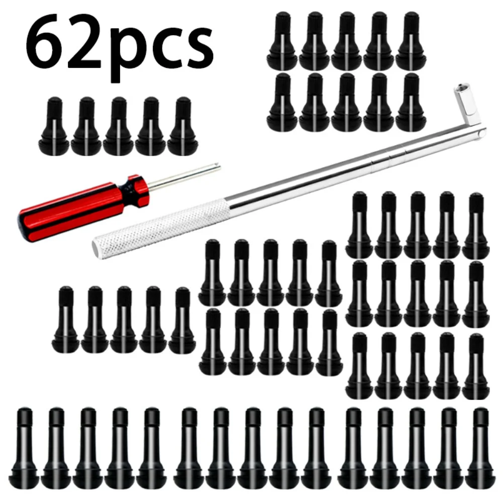 

62PCS Tire Valve Stem Puller Set EPDM Snap-in Tire Valve Stem With Valve Core Tubeless Car Wheel Tire Valve Stems