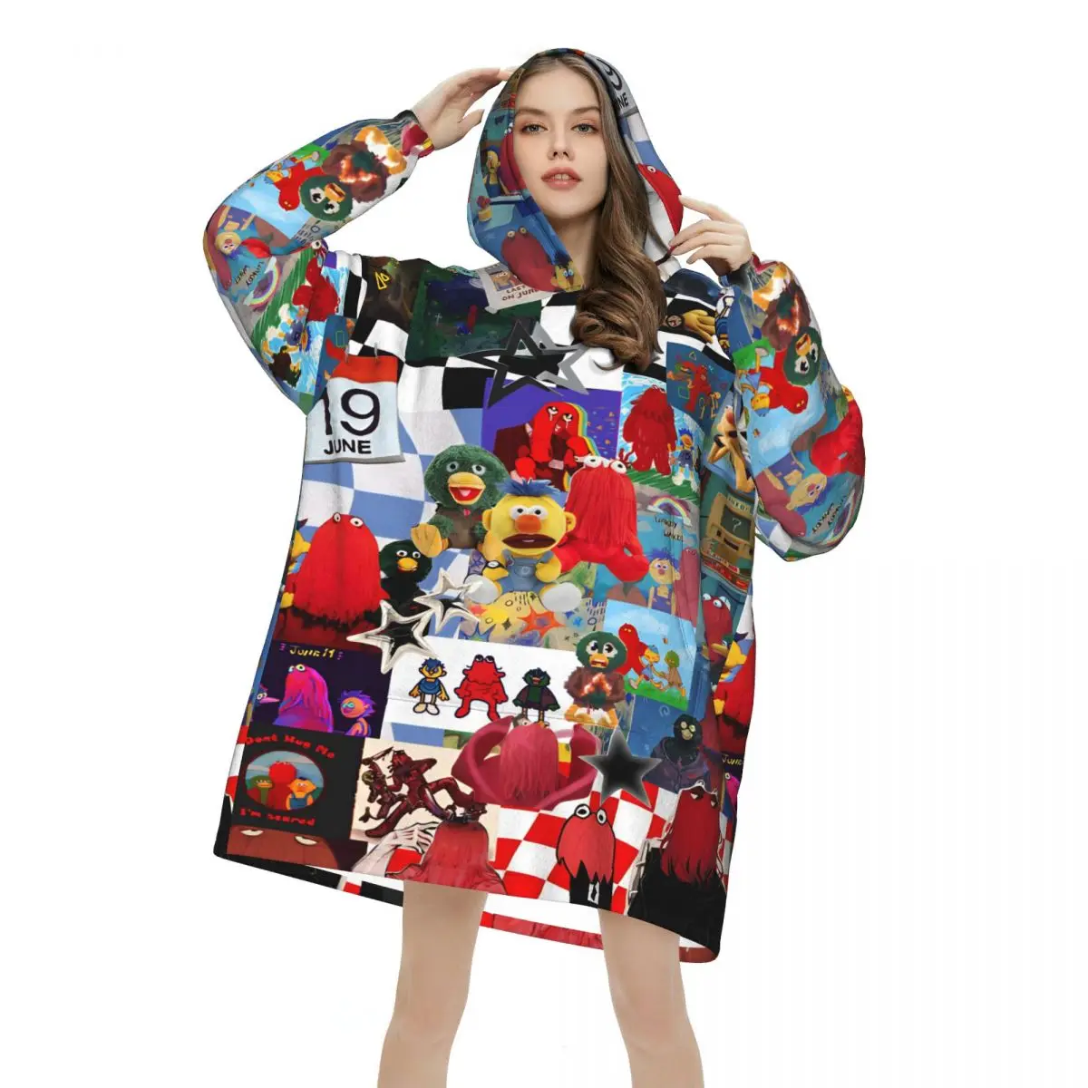 Don't Hug Me I'm Scared Wearable Blanket Hoodie for Women Men Oversized Sweatshirt Blanket with Pocket