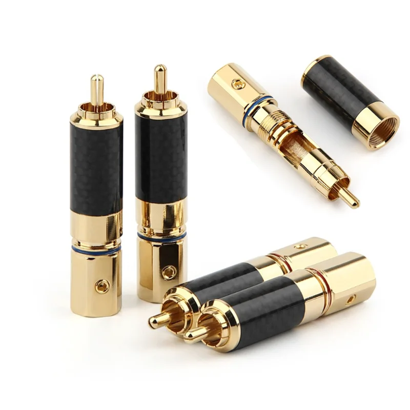 

HiFi Carbon Fiber Pure Copper RCA HIFI Audio Speaker Plug DIY Welding Wire Connector Adapter