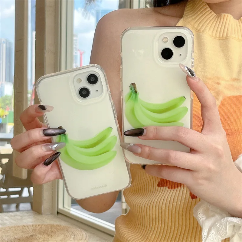 الفاكهة الخضراء الموز بارد الصيف المنعش جراب هاتف آيفون 16 15 14 13 برو ماكس حالة لطيف الفاخرة الكرتون غطاء مقاوم للصدمات