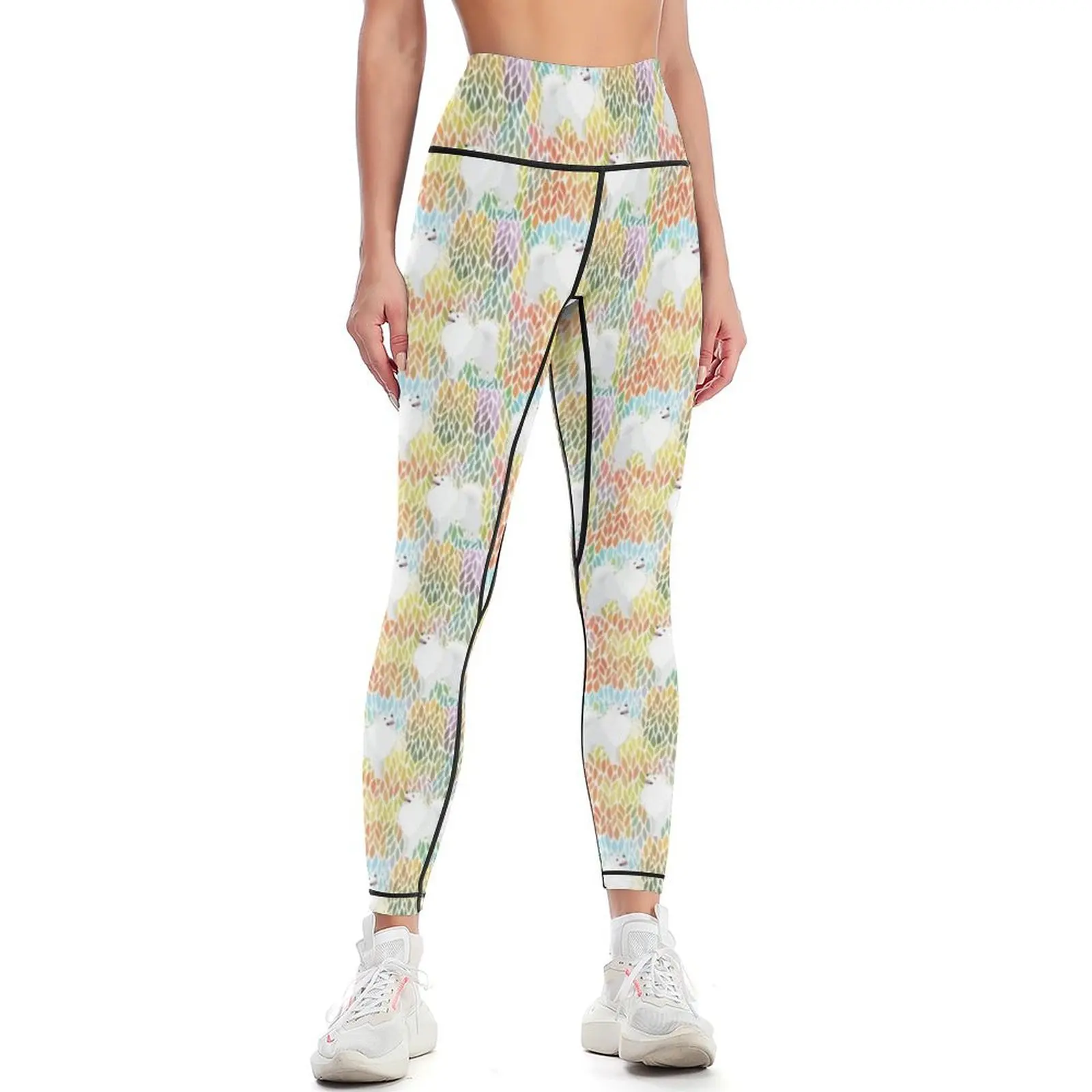 

American Eskimo Dog Breed Illustration Silhouette Leggings sport legging for physical Womens Leggings