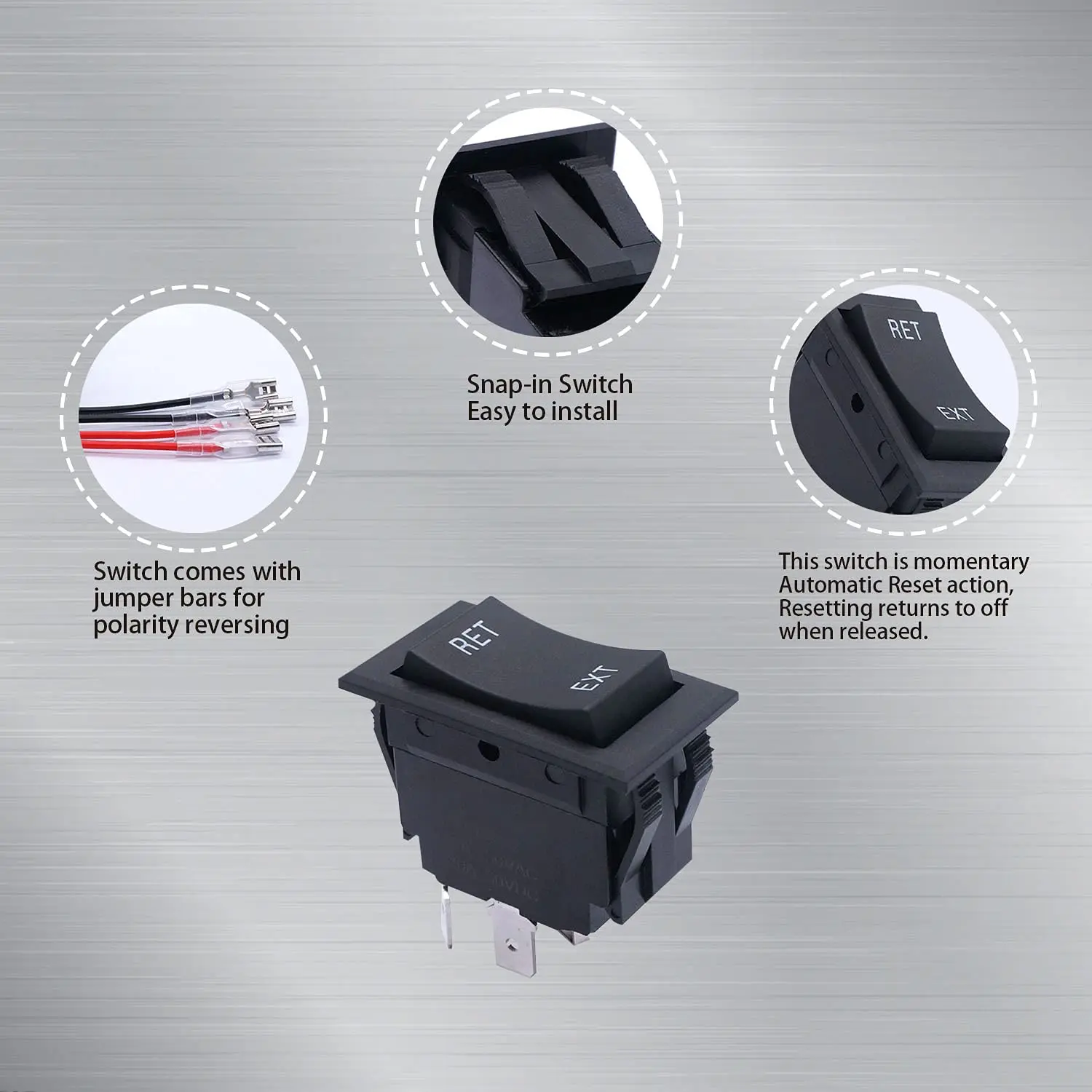 12V DPDT Momentary Reverse Polarity Rocker Switch RET EXT Power Jack Motor Control Motor Control Power Jack Terminal 4 Pin
