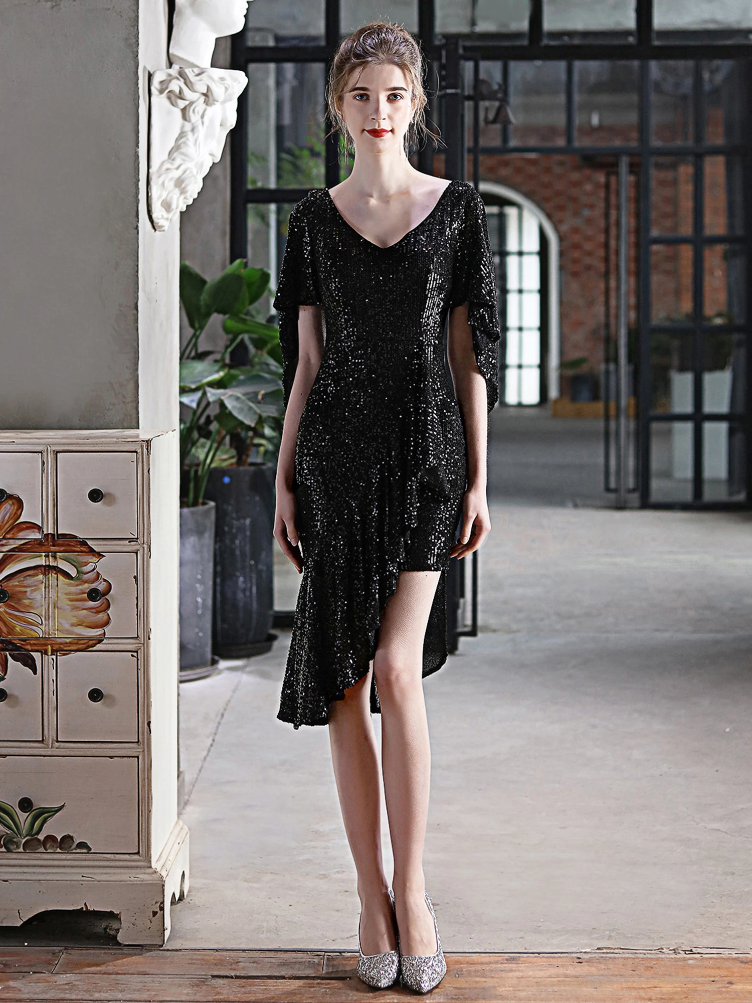 

Новое женское вечернее платье с бисером, сексуальное, с застежкой-молнией, средней посадки на талии, из смесовой хлопковой ткани, с V-образным вырезом