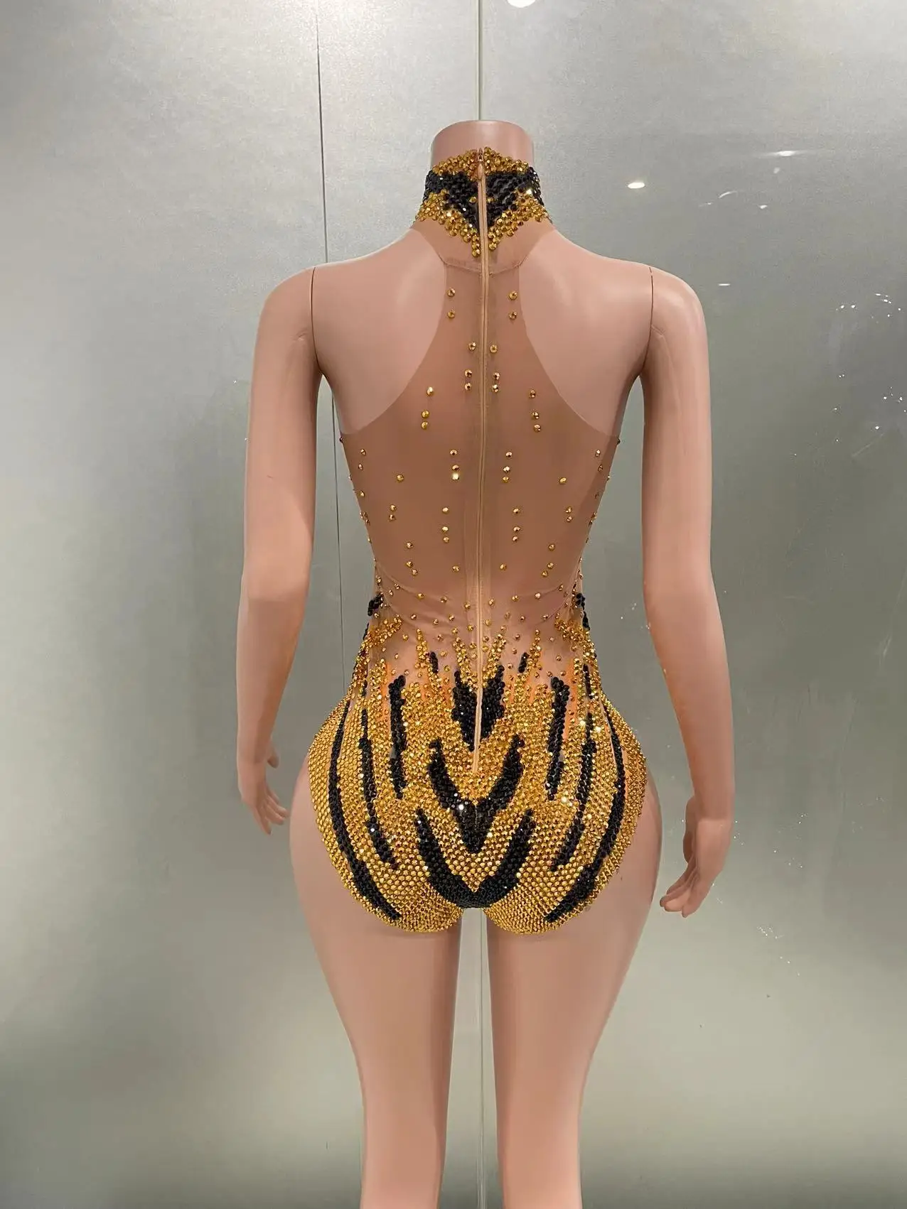 STOCK Sparkle Gold Diamonds Rompers Women Bodysuit Evening Party Crystal Outfit Female Singer Performance Dance Costume