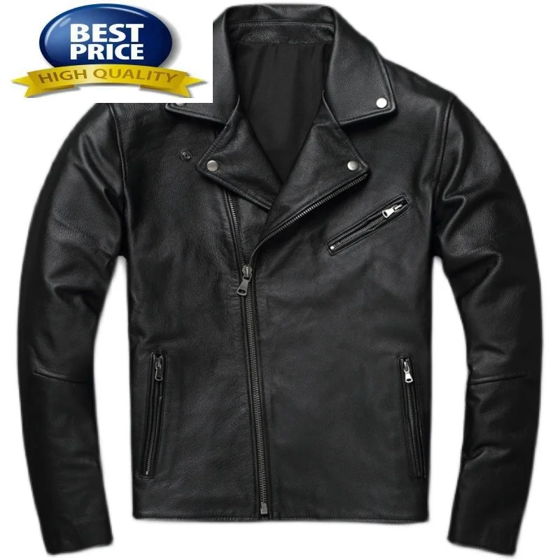 Leather 100% Genuine Jacket Men Cowhide Leather Coat Autumn Mens Leather Motorcycle Biker Korean Slim Chaquetas Hombre