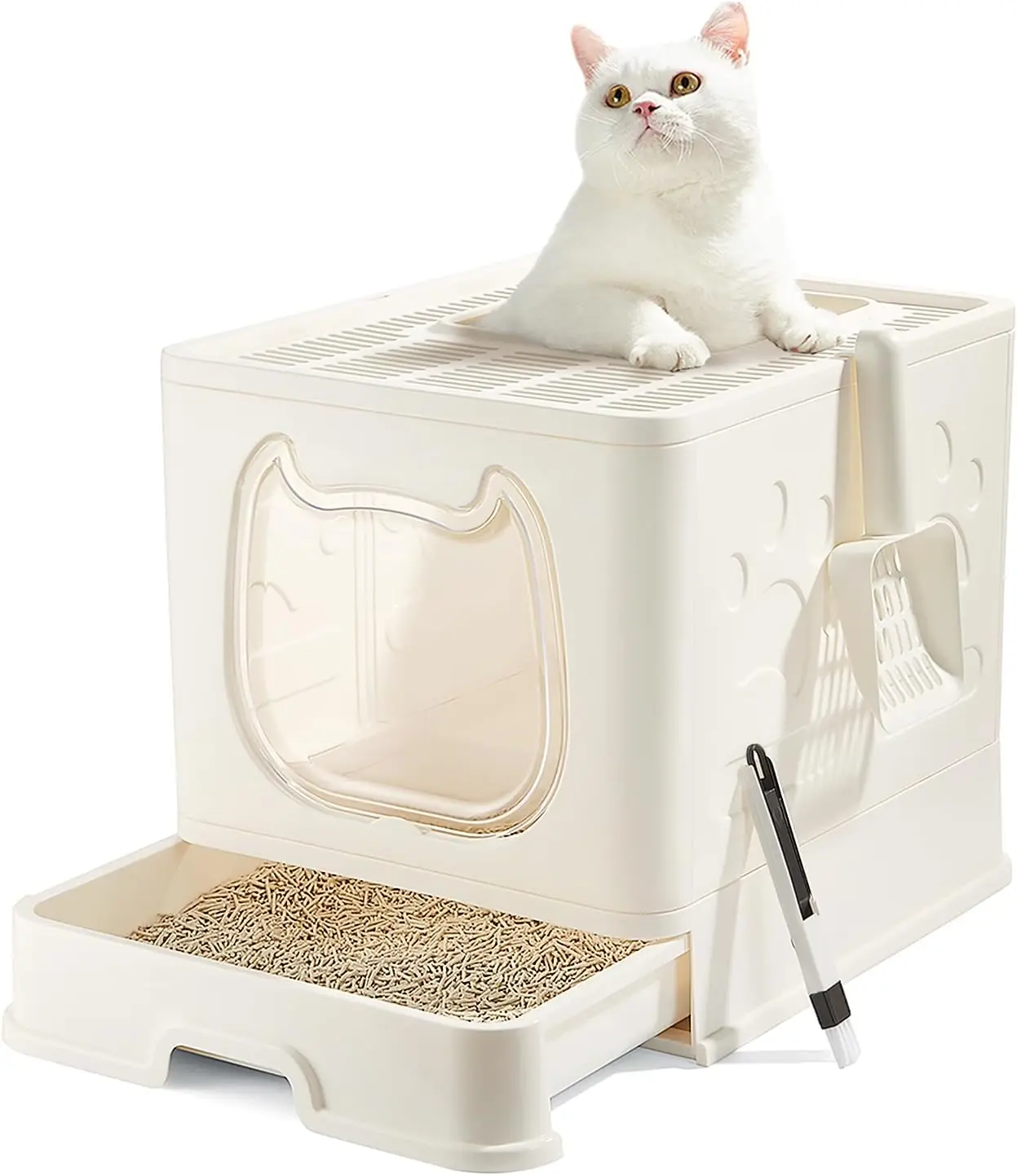 

Covered Cat Litter Box with Lid, Top Entry for Small to Medium Cats, Anti-Splashing Design with Slide-Out Tray
