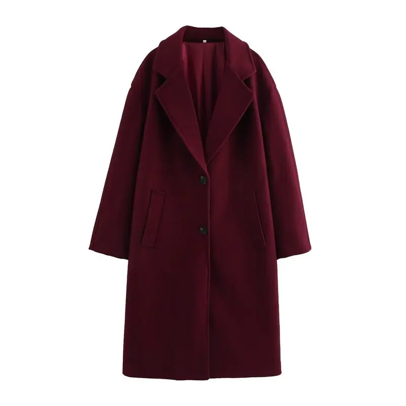 Winter 2024 Women's Fashion Mixed Fiber Loose Long Sleeve Turn-down Collar Coat New Arrival Commute Style Medium Length