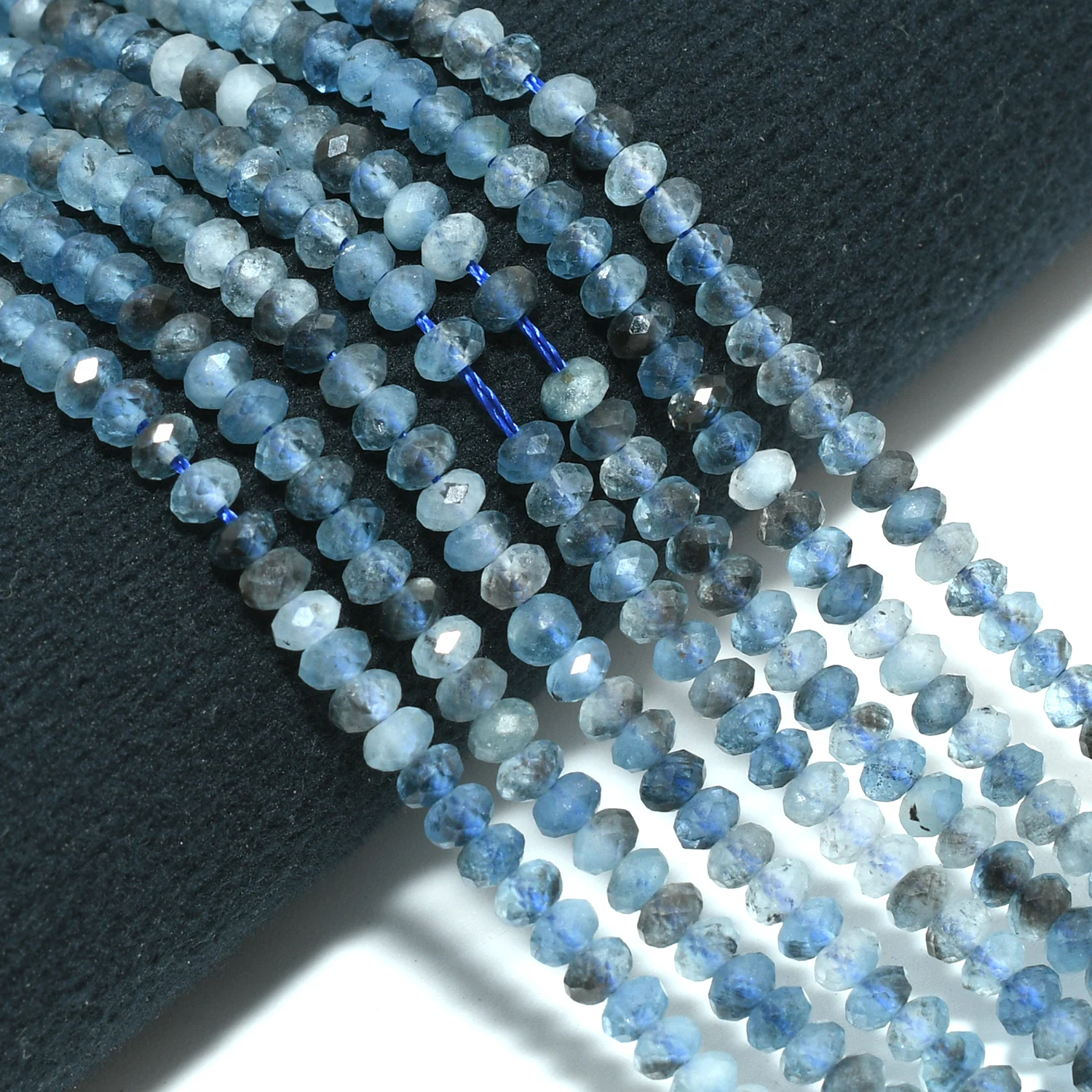 Natural Aquamarine With Black Tourmaline Faceted Rondelle Beads 3mm-3.3mm, Thickness About 1.7mm-2.2mm