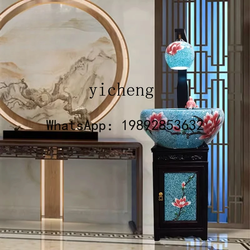 

X7 Living Room New Chinese Style Wealth-Attracting Water Feature Floor Ornament Creative Ceramic Bonsai