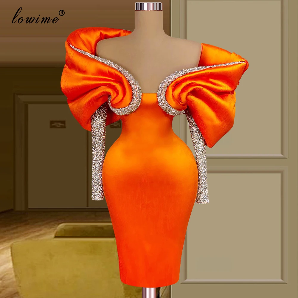 Knee Length Orange Prom Dresses Mermaid Off Shoulder Cocktail Dresses For Black Girls Couture Gowns Grand Evening Party Dresses