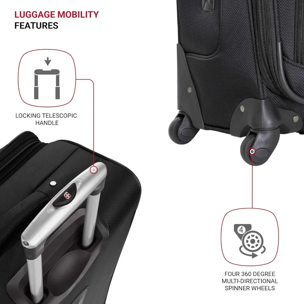 Uitbreidbare Bagage, Zwart, Ingecheckt-Medium 25-Inch, Meerdere Voorpaneelvakken, Softside Rollende Koffer