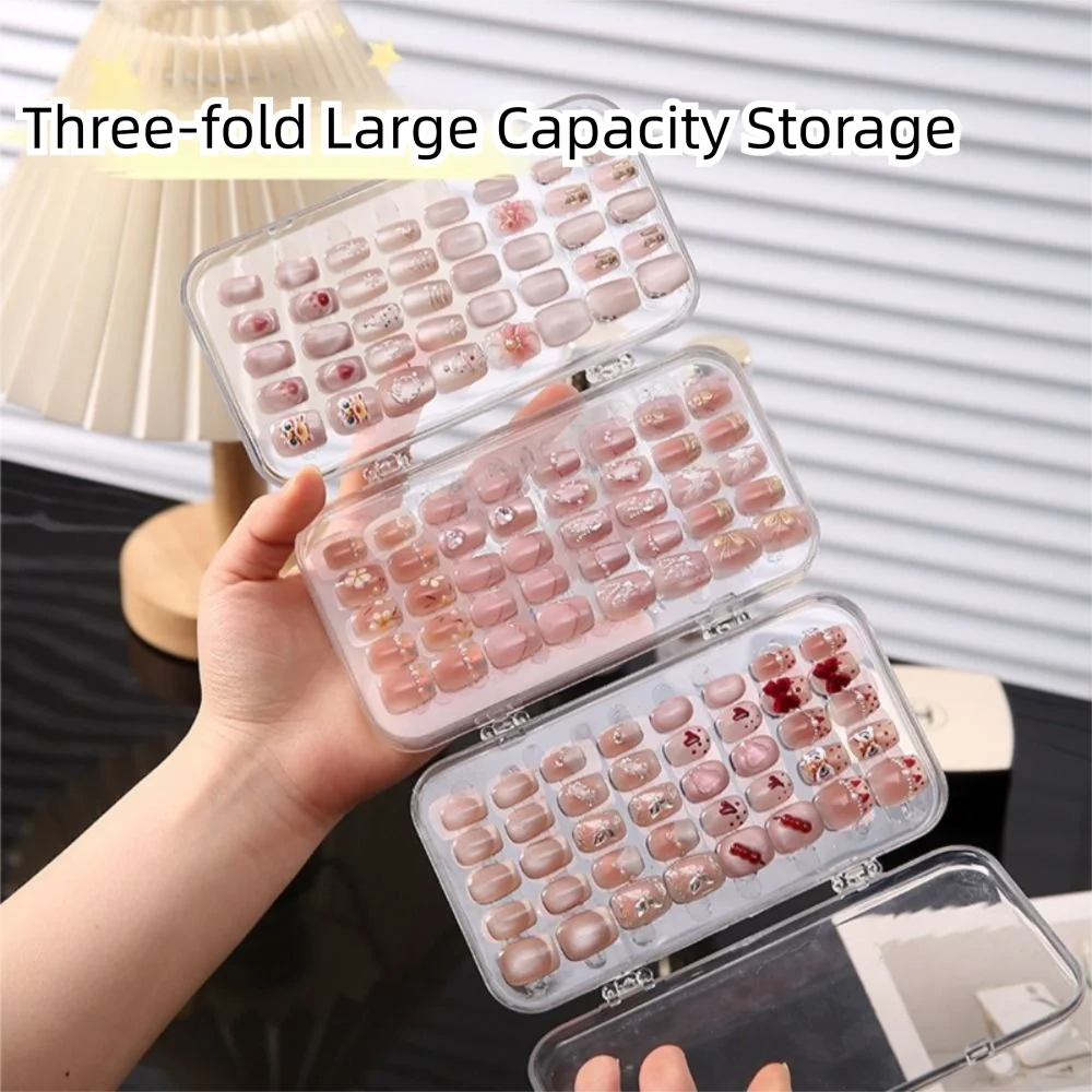 New Transparent Nail Art Storage Box Three-Fold Dustproof Artificial Nails Organizer Large Capacity Press-on Nails Display Stand