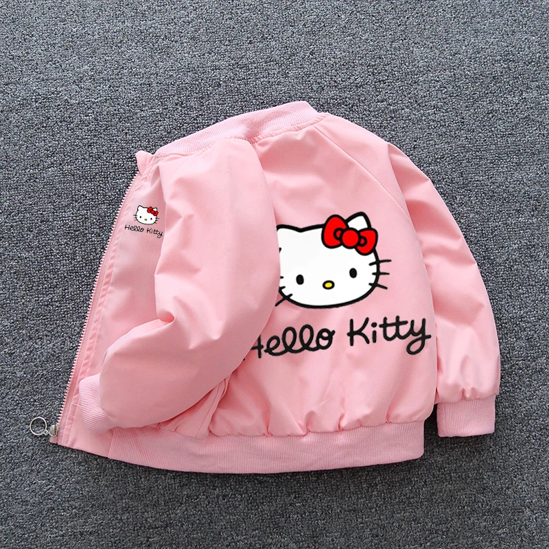 Sanrio Hello Kitty Girls Jacket Coats 2024 Spring Autumn Baby Kids Cartoon Long Sleeve Zipper Casual Outerwear Children Clothing