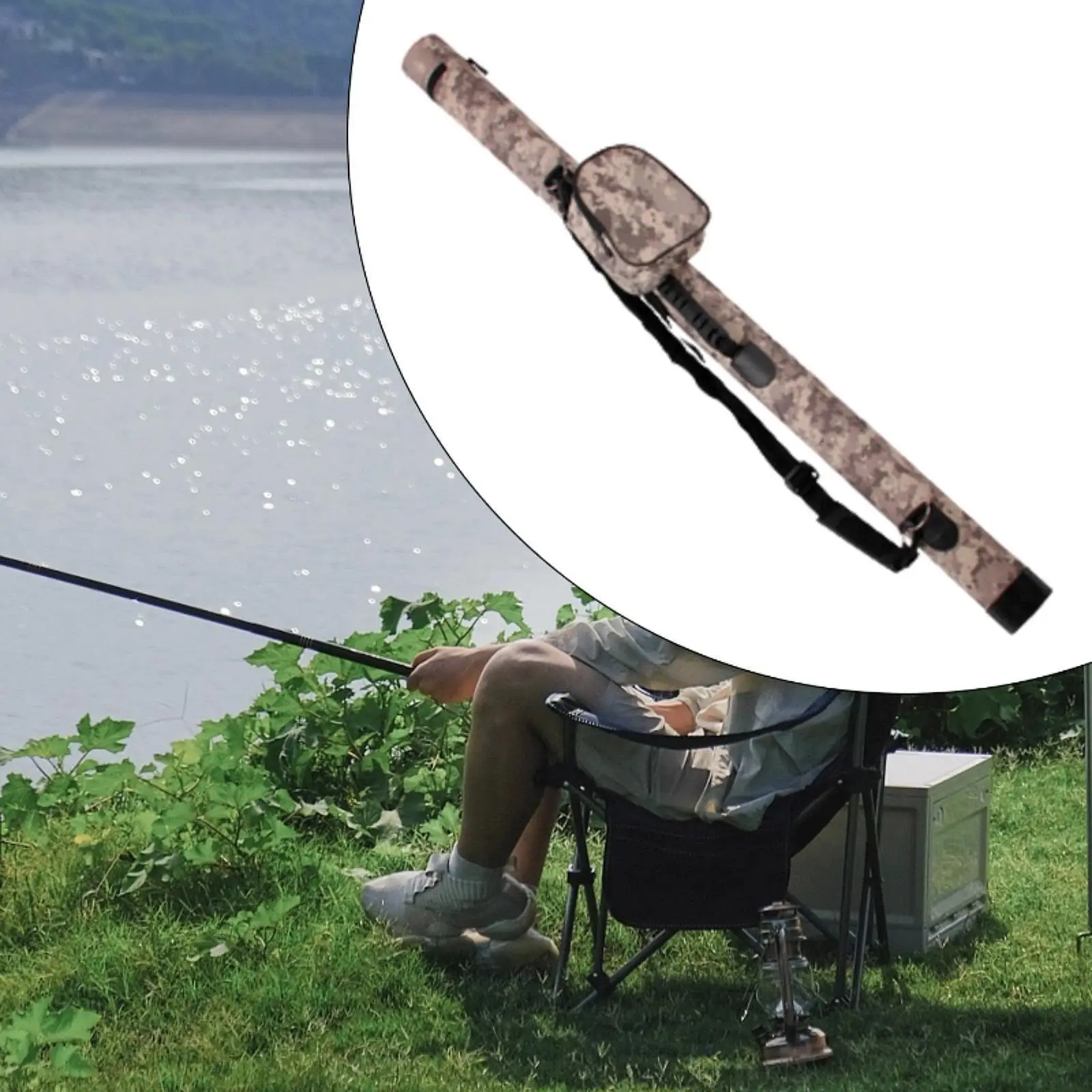 Fly Fishing Rod Tube 130cm Long Professional with Side Pocket with Handle Holder for Travel Saltwater Lake River Outdoor Sports