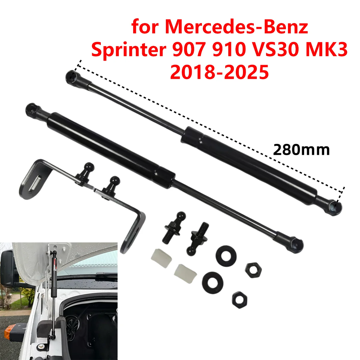 2Pcs Car Front Engine Bonnet Hood Gas Struts Lift Support Rods for Mercedes-Benz Sprinter 907 910 VS30 MK3 2018-2025