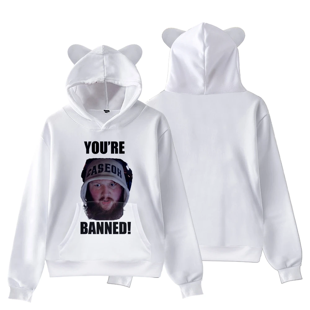 Caseoh You're Banned Cat Ear Hoodie Women Men Hooded Sweatshirt Casual Long Sleeve Pullover Clothes