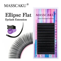 MASSCAKU hot sale soft matte ellipse flat eyelash extensions 0.15 0.20 thickness custom private label flat eyelash extensions