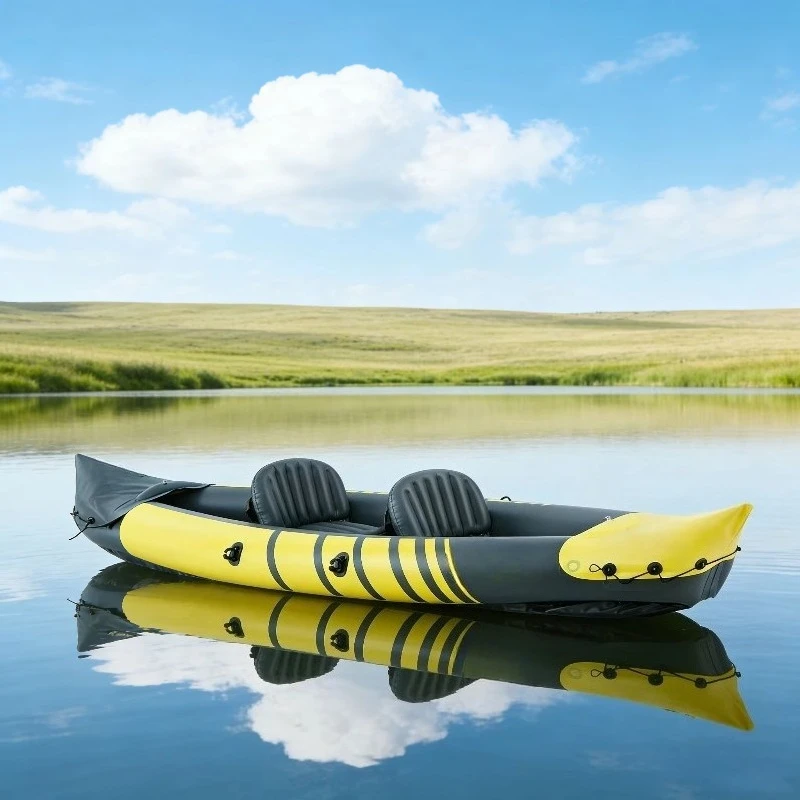 Double Seat Inflatable Fishing Kayak Inflatable Kayak Fishing Canoe with Paddle for Lakes Rivers Outdoor Water Sports