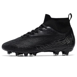 Black Men Soccer Shoes AG/FG Cleats Training Football Boots For Men High Ankle Sport Shoes Kids Adults Sneakers 35-45