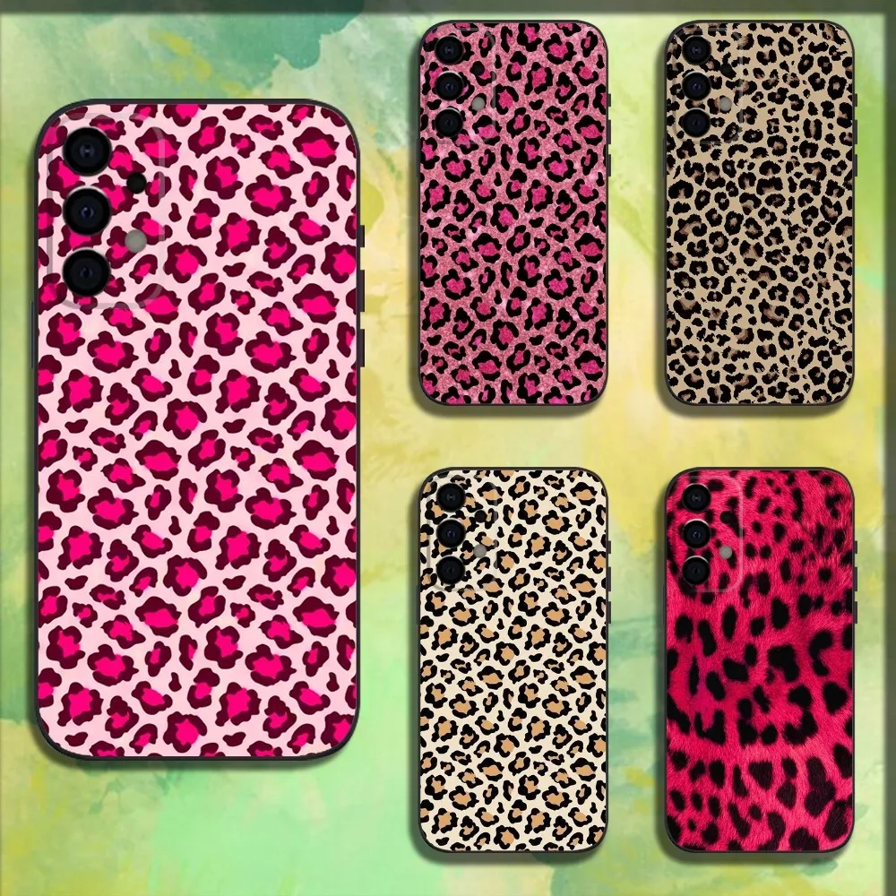 Pink Leopard Print Phone Case For Samsung Galaxy A13,A21s,A22,A31,A32,A52,A53,A71,A80,A91 Soft Black Cover