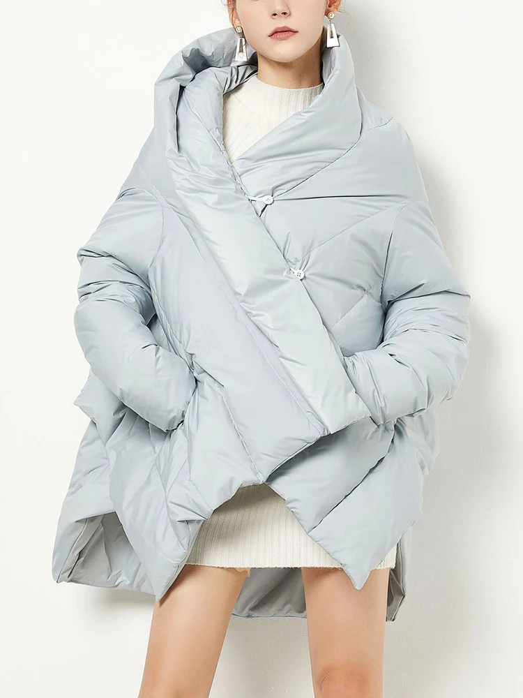 EAM Wine Red Irregular Big Size Down Jacket New Batwing Sleeve Warm Women Parkas Fashion Tide Autumn Winter 2026 31A1078
