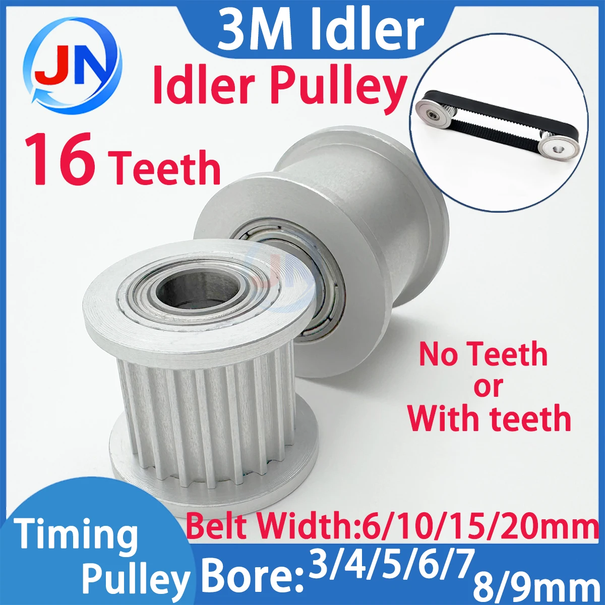 HTD3M 16 Teeth 3M Idler Tensioner Bore 3/4/5/7/8/9mm with Bearing Guide Regulating HTD 3M pulley 16T 16teeth for 6/10/15mm belt