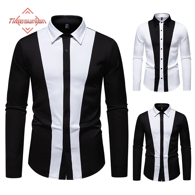 

Мужская рубашка большого размера с цветными блоками и длинным рукавом, однобортный дизайн, воротник, повседневная мужская одежда