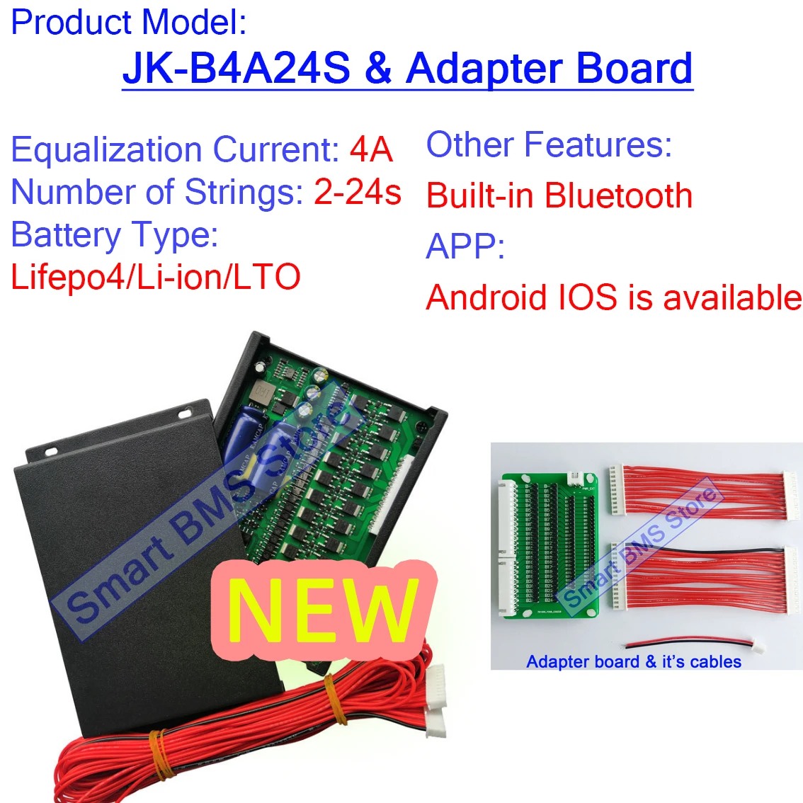JIKONG Smart JK BMS B4A24S Active Balancer 5A 10A 24S with BT Support 2A 5A 10A 4S - 24S Lifepo4 LTO Battery B10A24S Smart BMS image 3